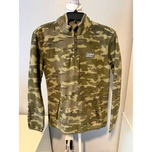 Eddie Bauer Kids L 14/16 Camouflage Fleece Quarter-Zip Pullover Olive Green